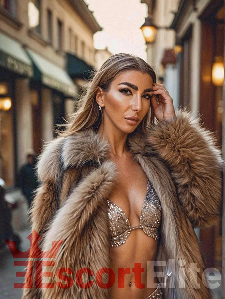 Valeria – Luxus Escort Wien Escort Valeria Wien im glamourösen Outfit mit Pelzmantel